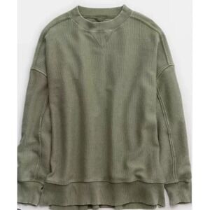 Aerie Women's Big Chill Crew Oversized Sweatshirt Size XXS Olive Green CabinCore